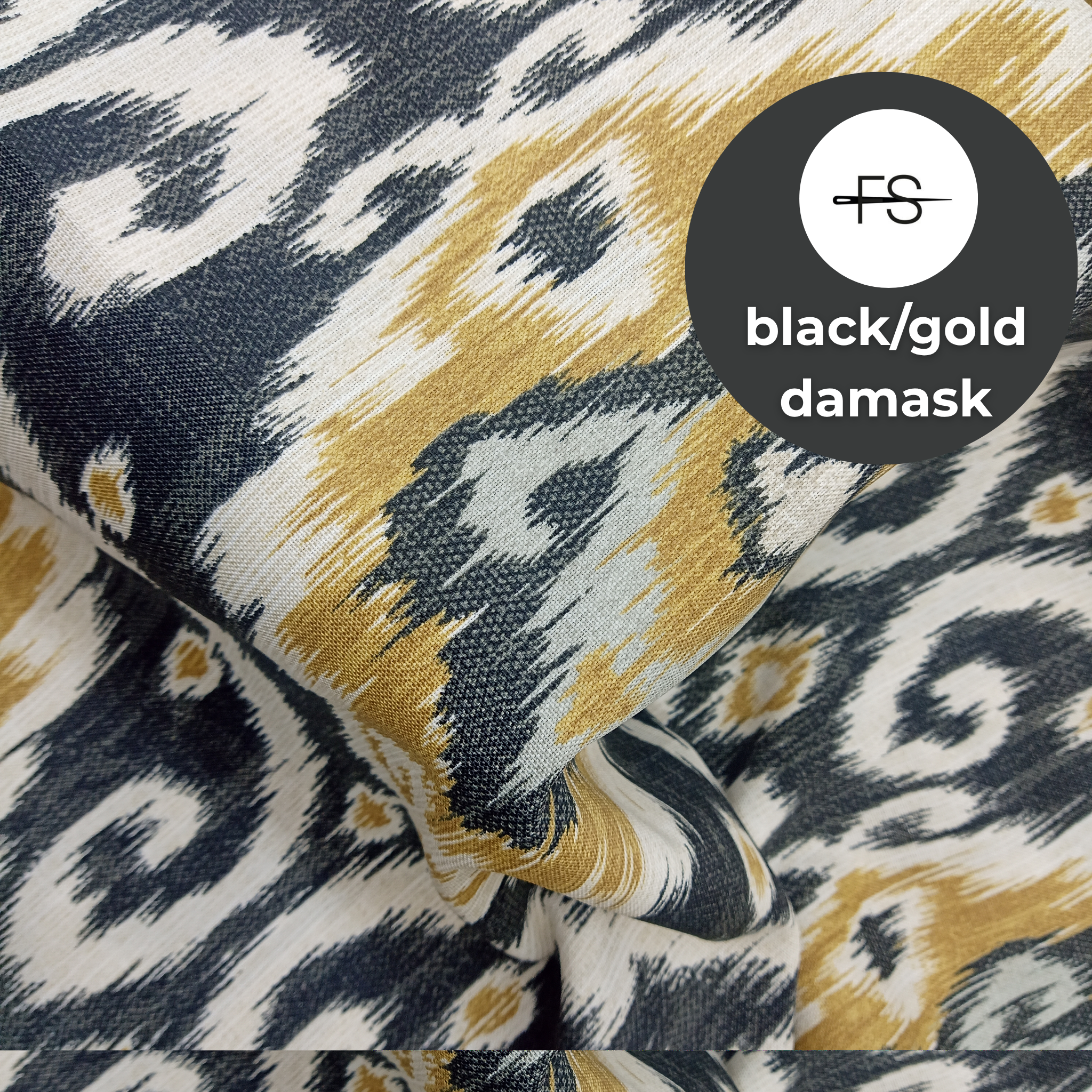 Fabric Tablecloth : Gold/Black Damask