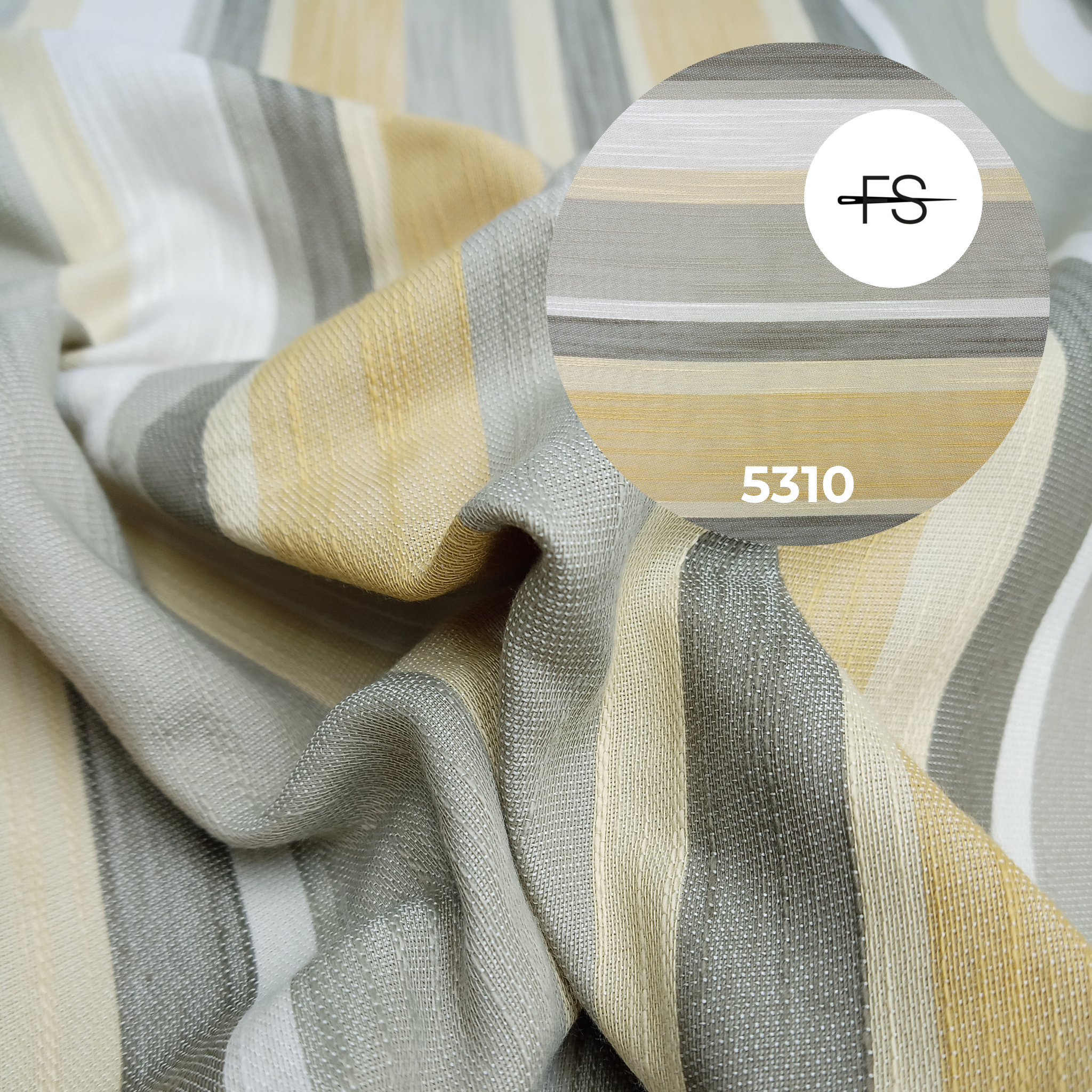Upholstery fabric: Beige and grey stripes