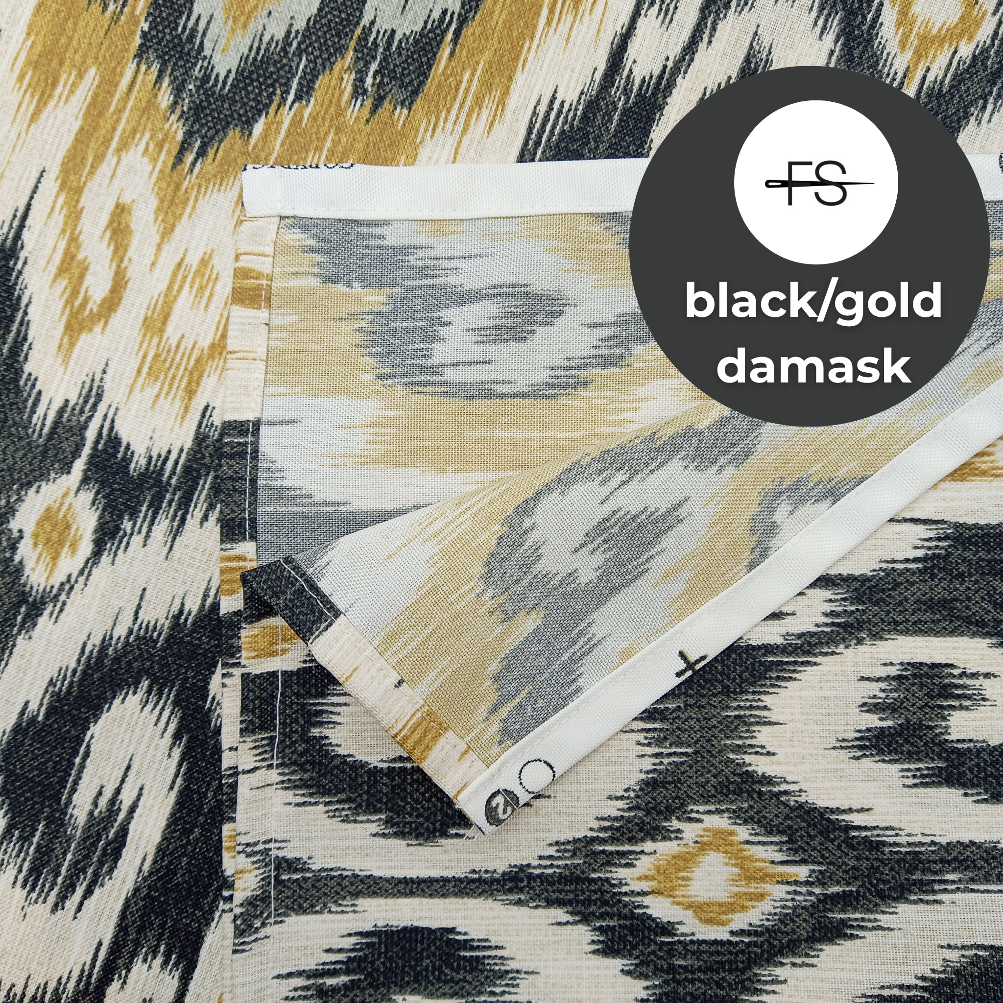 Fabric Tablecloth : Gold/Black Damask