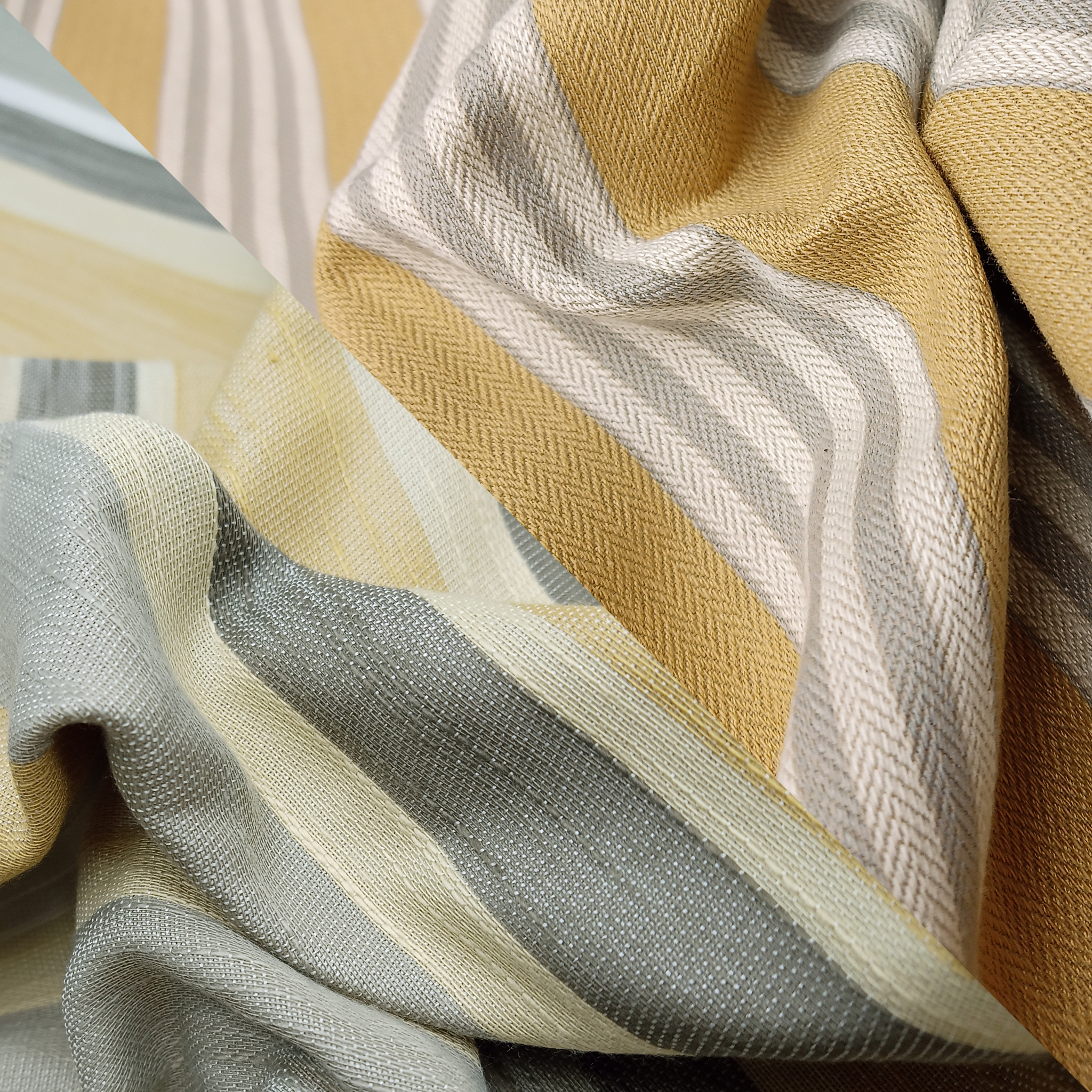 Upholstery fabric: Beige and grey stripes