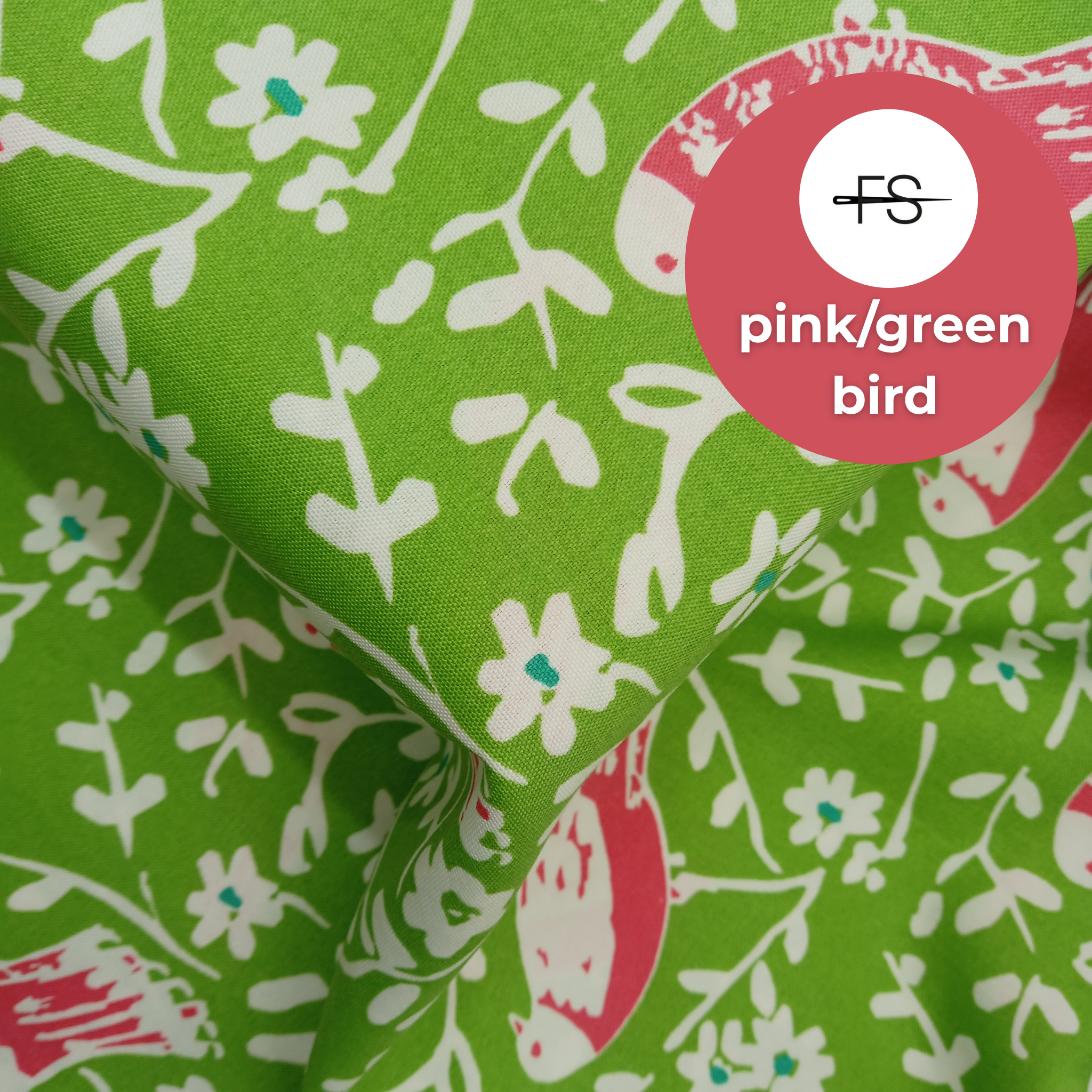 Fabric Tablecloth : Green/Pink Bird