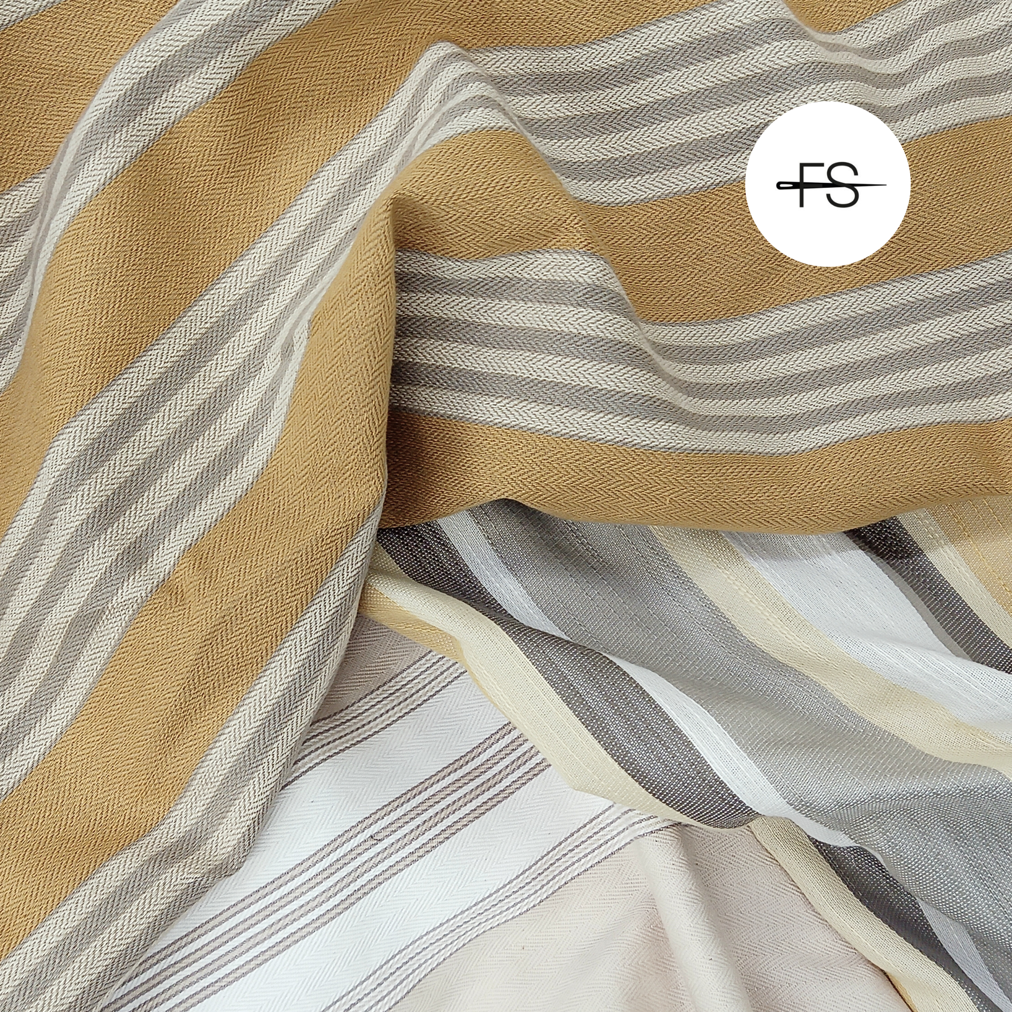 Upholstery fabric: Beige and grey stripes