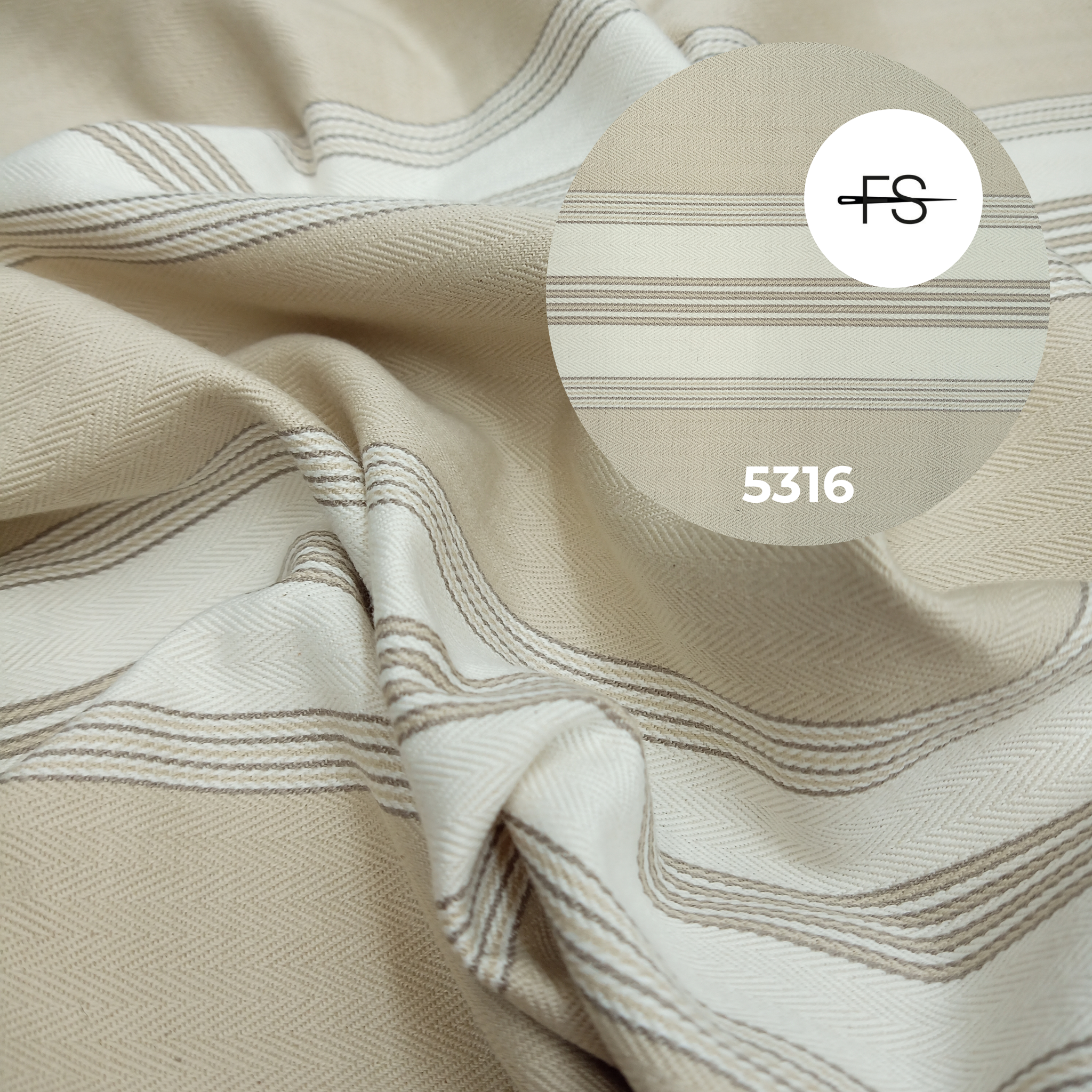Upholstery fabric: Beige and grey stripes