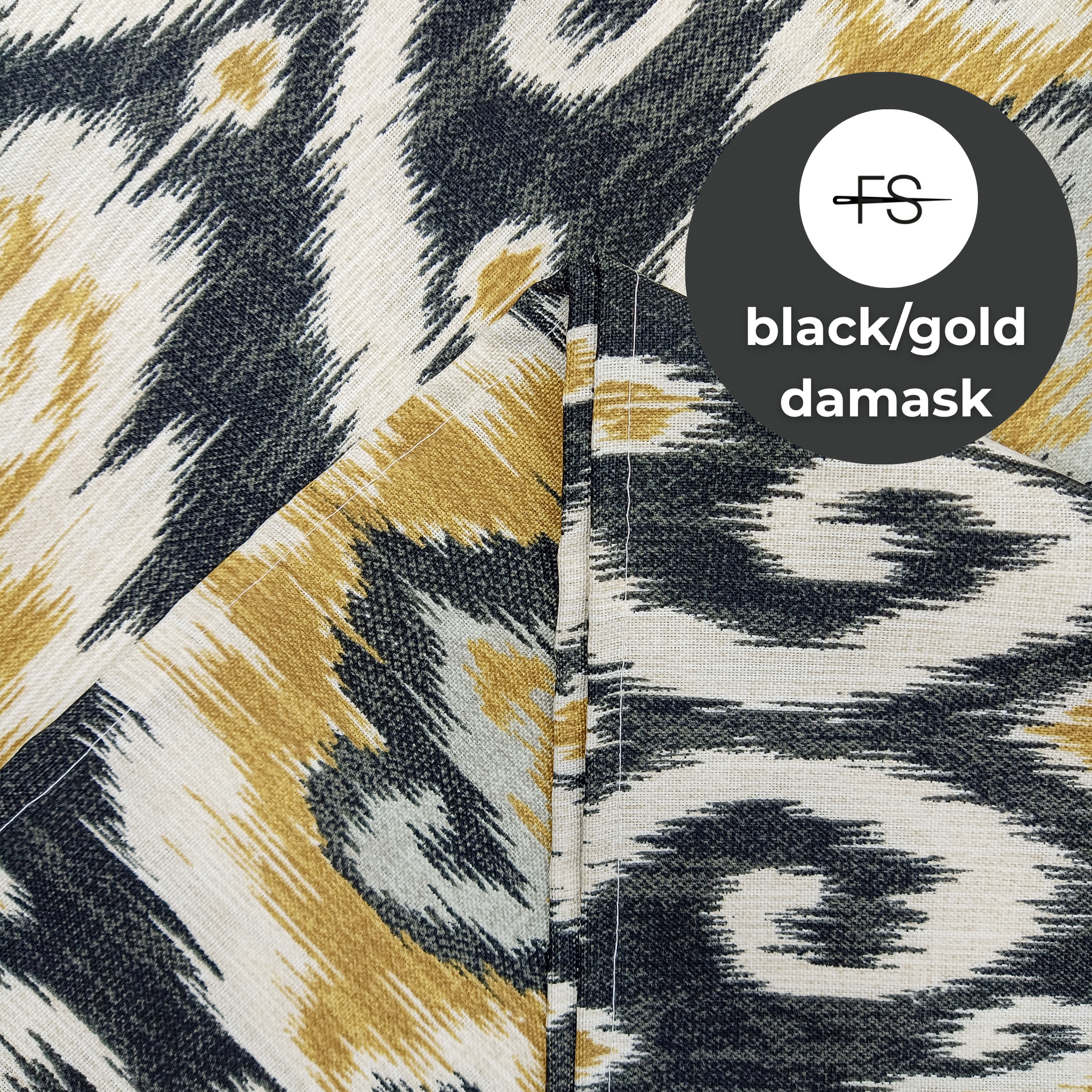 Fabric Tablecloth : Gold/Black Damask