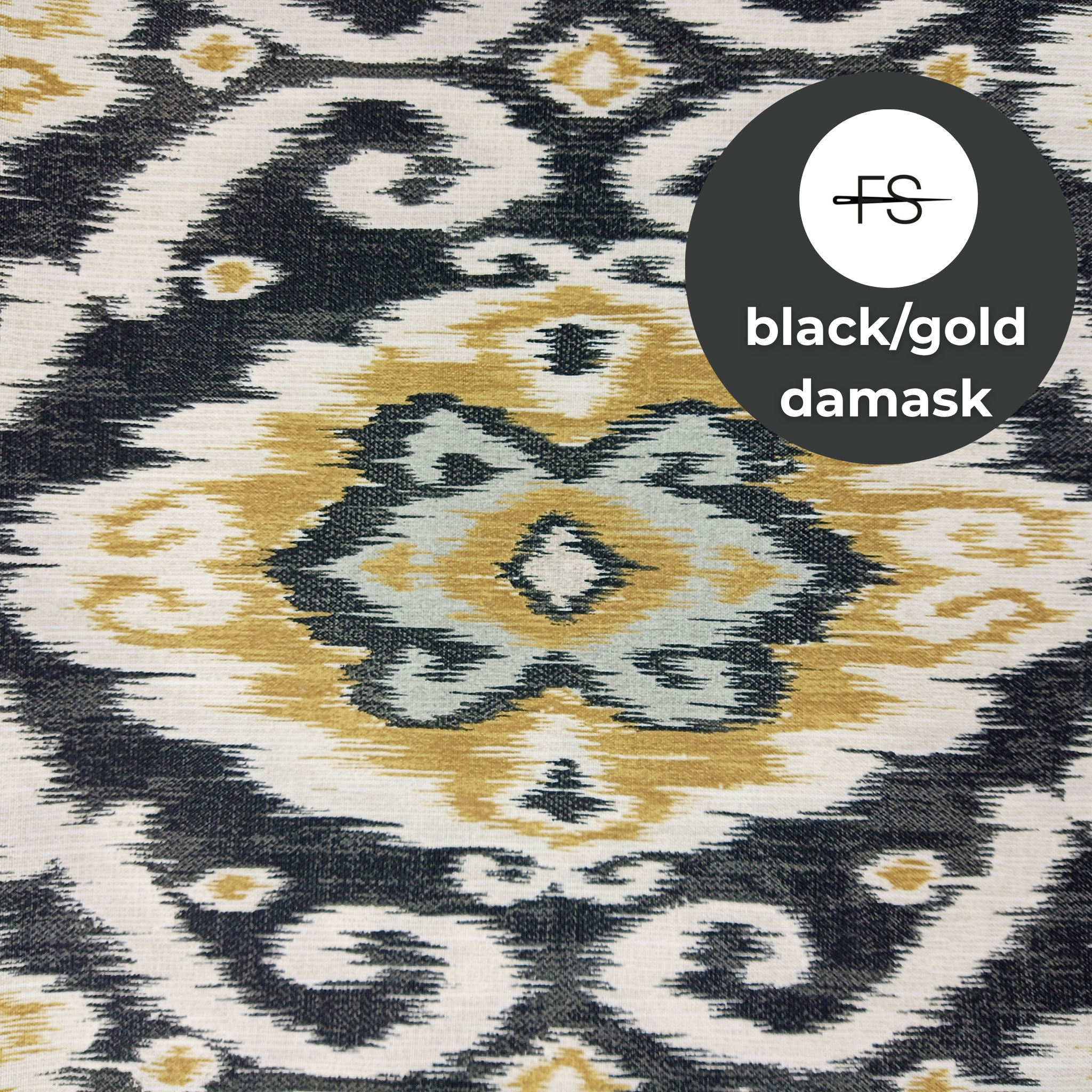 Fabric Tablecloth : Gold/Black Damask